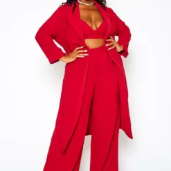 Plus Size Halter Crop Top & Duster Three Piece Set
