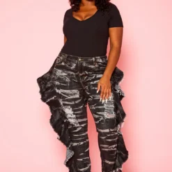 Plus Size Acid Washed Ruffle Hem Denim Jeans -Radiant Drape Sales 2021117 001 2