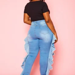 Plus Size Blue Wash Ruffle Hem Denim Jeans -Radiant Drape Sales 2021118 001 3