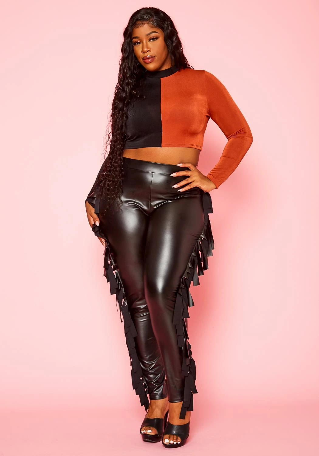 Plus Size Fringe Hem Faux Leather Pants 2 Plus Size Fringe Hem Faux Leather Pants - Image 2