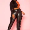 Plus Size Fringe Hem Faux Leather Pants