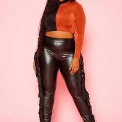 Plus Size Fringe Hem Faux Leather Pants 8 Plus Size Fringe Hem Faux Leather Pants -Radiant Drape Sales 2021119 001 2