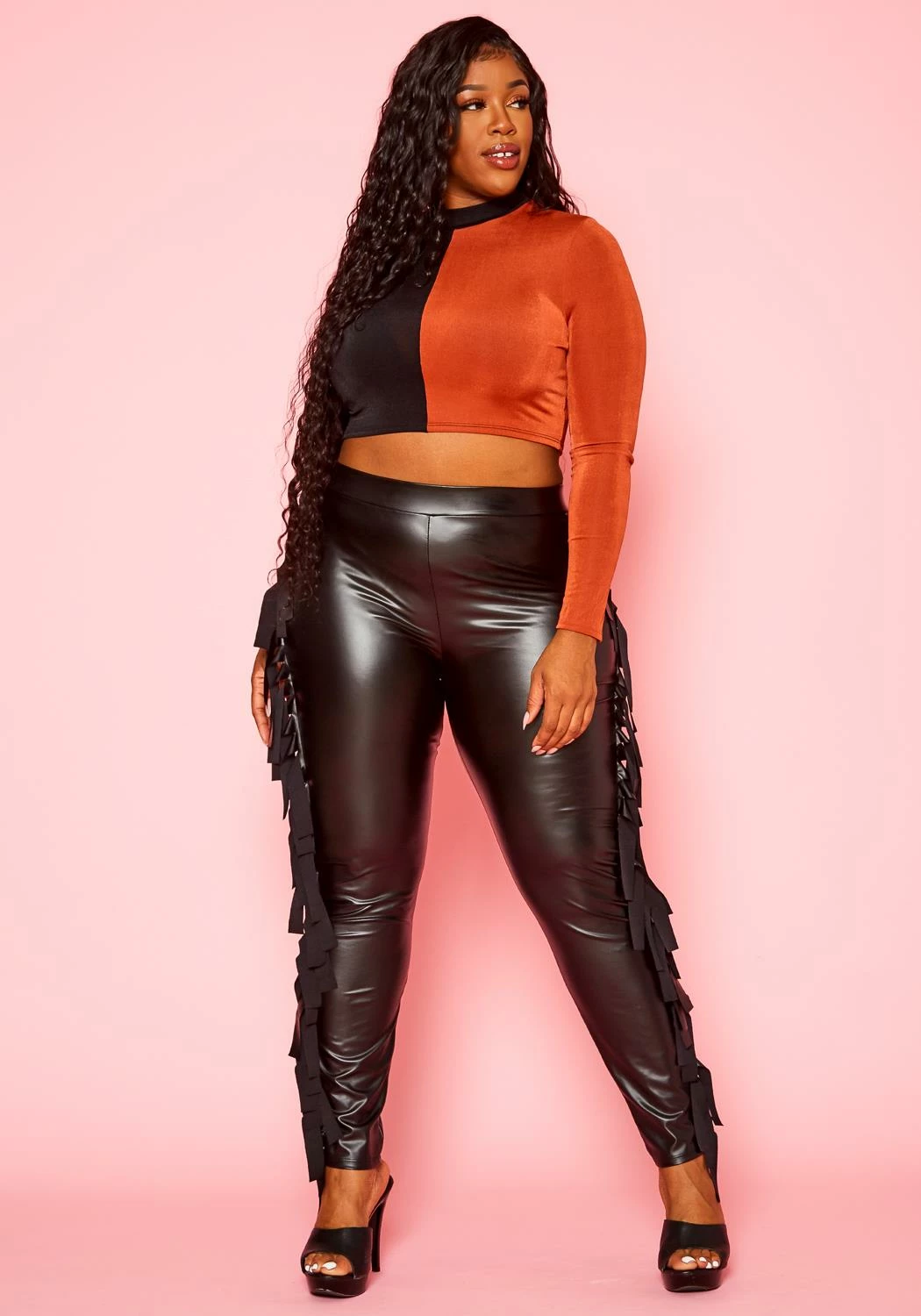 Plus Size Fringe Hem Faux Leather Pants 3 Plus Size Fringe Hem Faux Leather Pants - Image 3