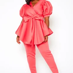 Plus Size Asymmetric Flare Hem Top & Pants Set -Radiant Drape Sales 2021122 003 3