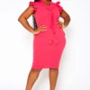 Plus Size Tie Front Ruffle Trim Sleeveless Dress