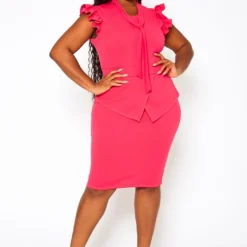 Plus Size Tie Front Ruffle Trim Sleeveless Dress