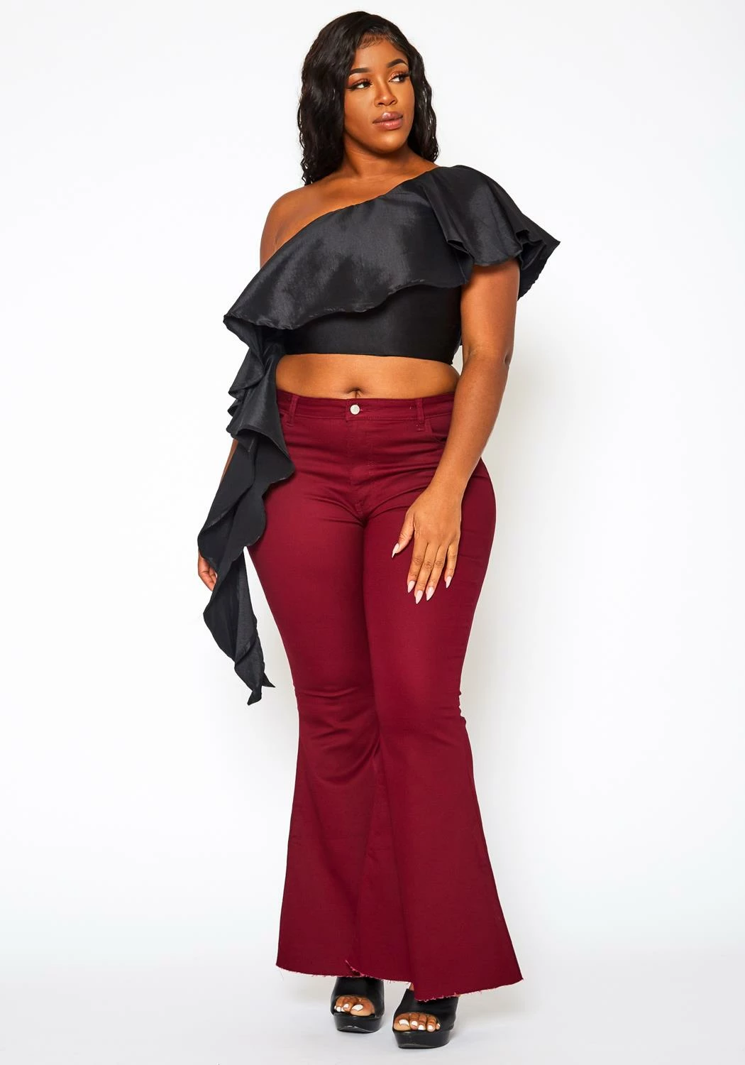 Plus Size Asymmetric Hem One Sleeve Crop Top 7 Plus Size Asymmetric Hem One Sleeve Crop Top - Image 7