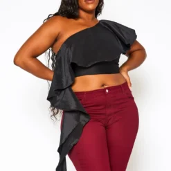 Plus Size Asymmetric Hem One Sleeve Crop Top 9 Plus Size Asymmetric Hem One Sleeve Crop Top -Radiant Drape Sales 2021131 001 2
