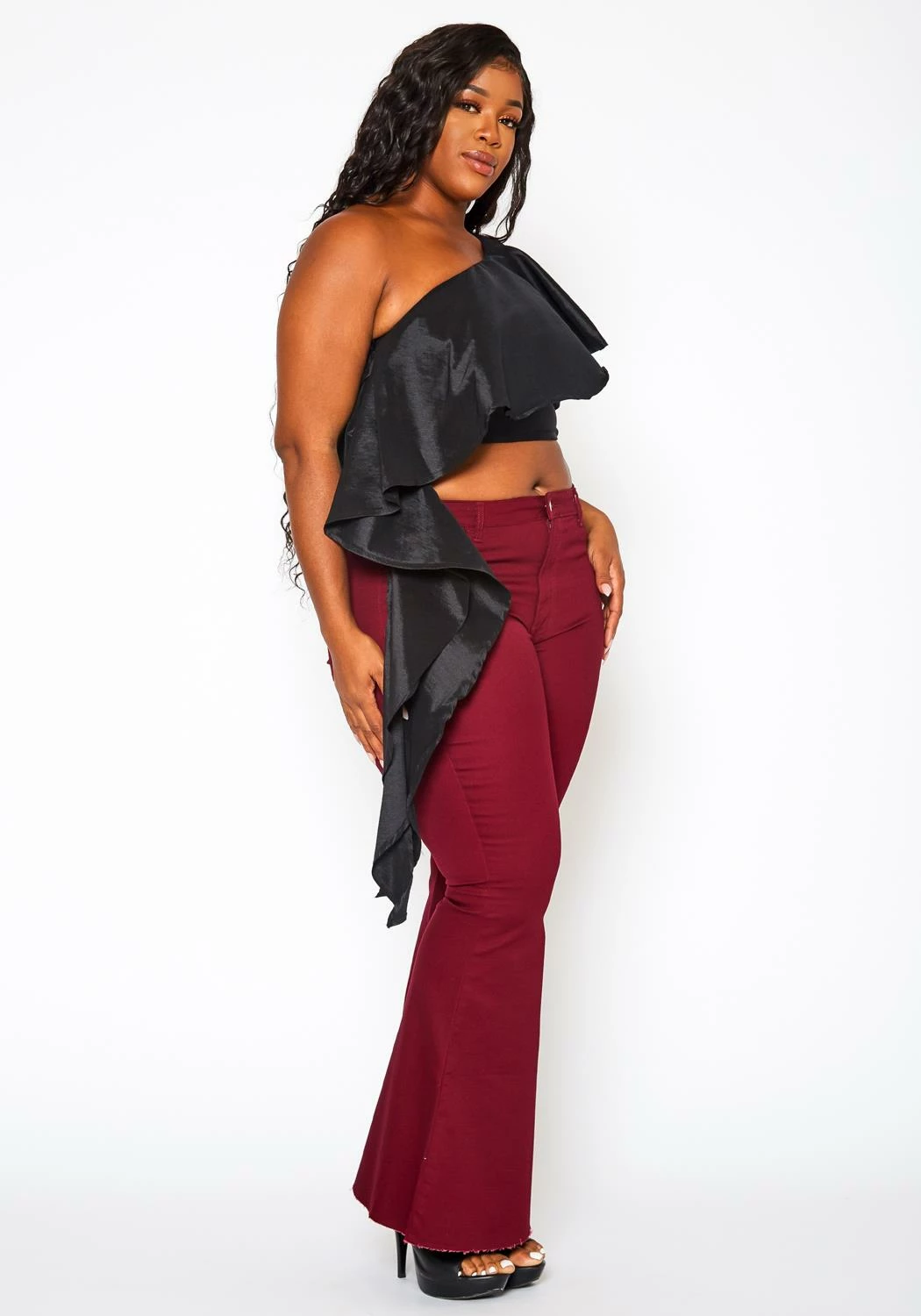 Plus Size Asymmetric Hem One Sleeve Crop Top 4 Plus Size Asymmetric Hem One Sleeve Crop Top - Image 4