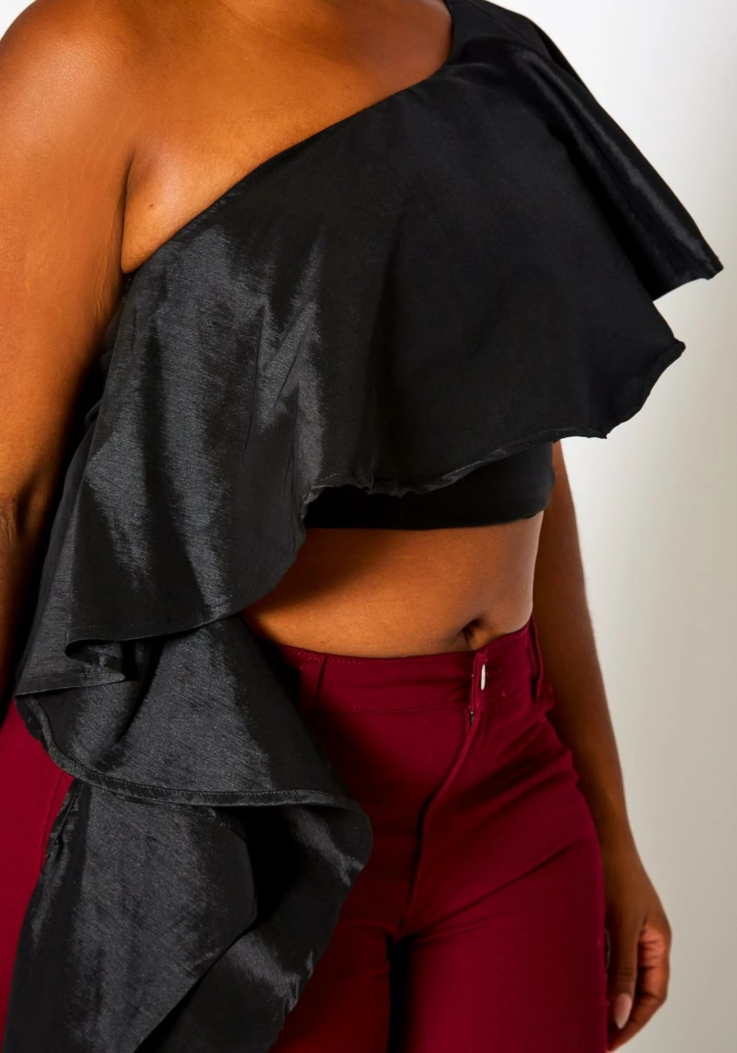 Plus Size Asymmetric Hem One Sleeve Crop Top 6 Plus Size Asymmetric Hem One Sleeve Crop Top - Image 6