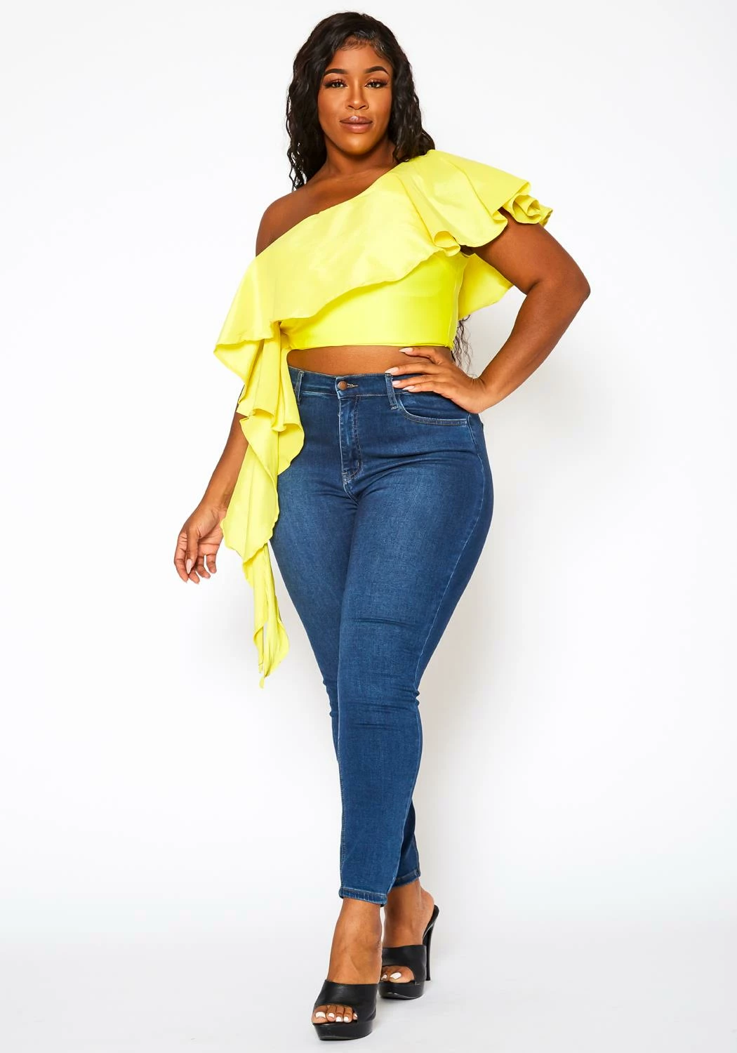 Plus Size Asymmetric Hem One Sleeve Crop Top 3 Plus Size Asymmetric Hem One Sleeve Crop Top - Image 3