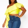 Plus Size Asymmetric Hem One Sleeve Crop Top