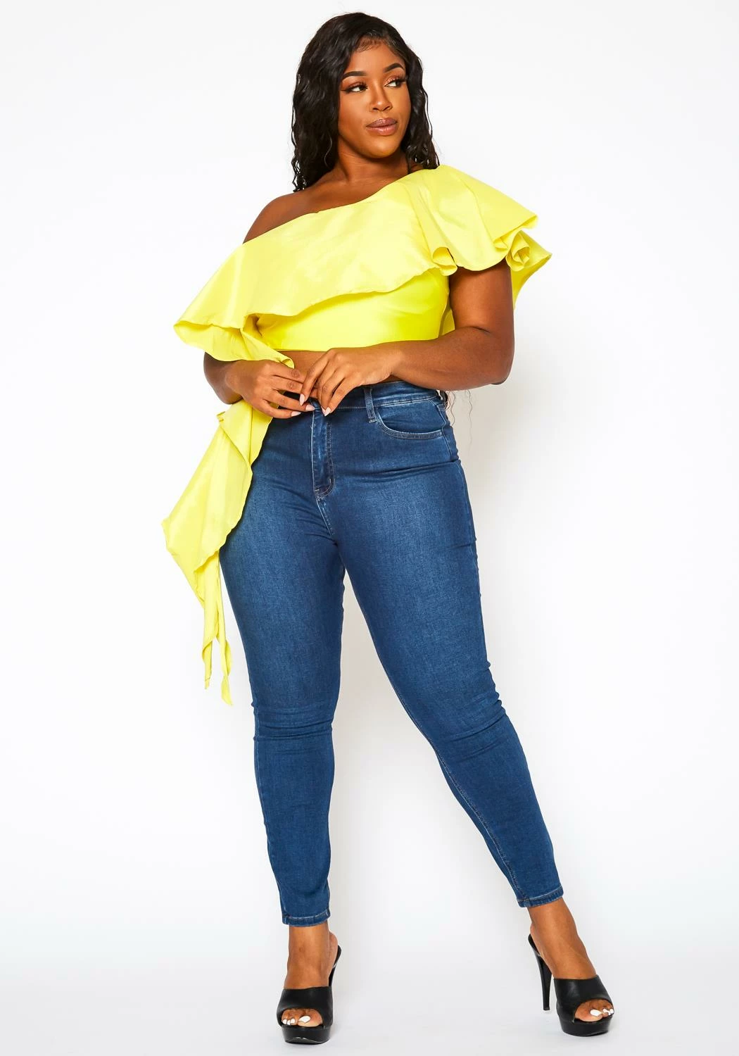 Plus Size Asymmetric Hem One Sleeve Crop Top 4 Plus Size Asymmetric Hem One Sleeve Crop Top - Image 4