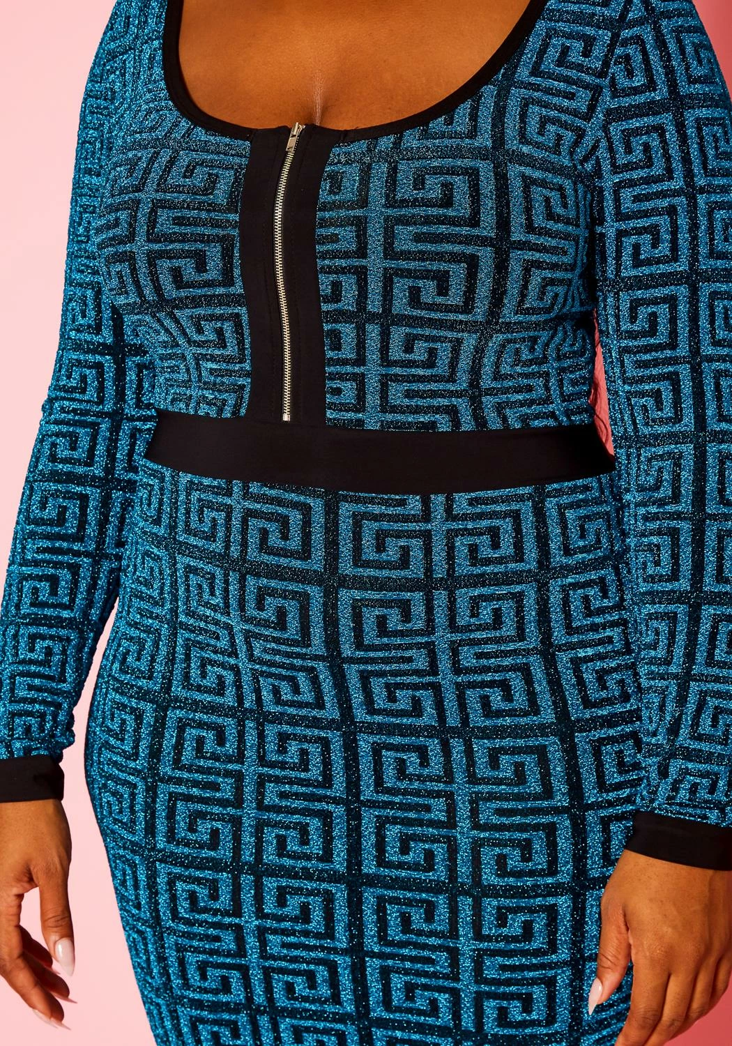 Plus Size Shimmer Greek Key Print Bodycon Dress 6 Plus Size Shimmer Greek Key Print Bodycon Dress - Image 6