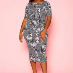 Plus Size Greek Key Print Bodycon Midi Dress -Radiant Drape Sales 2021135 001 0
