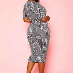 Plus Size Greek Key Print Bodycon Midi Dress -Radiant Drape Sales 2021135 001 4