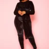Plus Size Velvet Striped Asymmetric Top & Legging Set