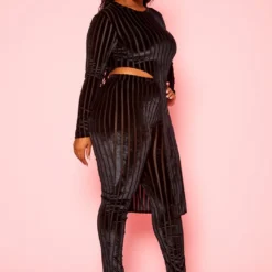 Plus Size Velvet Striped Asymmetric Top & Legging Set -Radiant Drape Sales 2021137 001 3