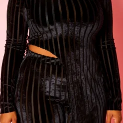 Plus Size Velvet Striped Asymmetric Top & Legging Set -Radiant Drape Sales 2021137 001 5