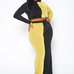 Plus Size Color Block Long Sleeve Top & Pants Set 8 Plus Size Color Block Long Sleeve Top & Pants Set -Radiant Drape Sales 2021139 002 2