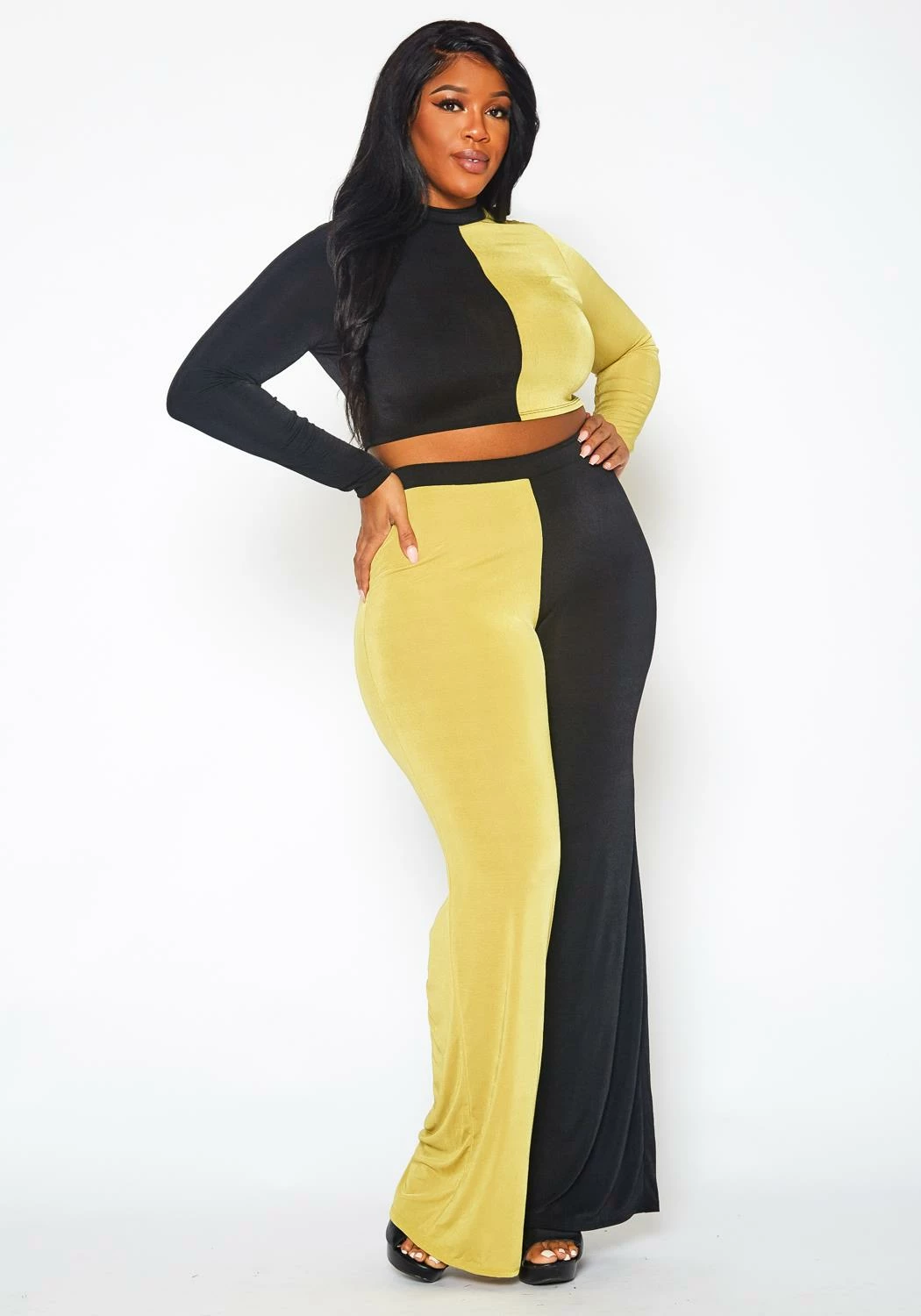 Plus Size Color Block Long Sleeve Top & Pants Set 3 Plus Size Color Block Long Sleeve Top & Pants Set - Image 3