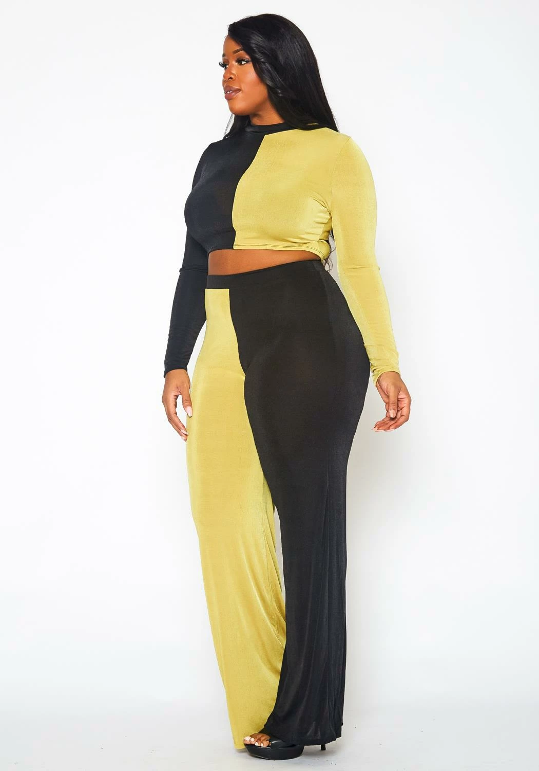 Plus Size Color Block Long Sleeve Top & Pants Set 4 Plus Size Color Block Long Sleeve Top & Pants Set - Image 4