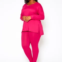 Plus Size V Neck Long Sleeve Top & Legging Set -Radiant Drape Sales 2021142 003 3