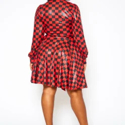 Plus Size Checkered Print Wrap Top & Pleated Skirt Set -Radiant Drape Sales 2021145 001 3