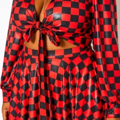 Plus Size Checkered Print Wrap Top & Pleated Skirt Set -Radiant Drape Sales 2021145 001 4