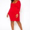 Plus Size Scoop Neck Long Sleeve Mini Dress