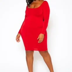 Plus Size Scoop Neck Long Sleeve Mini Dress
