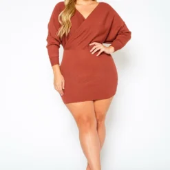 Plus Size Ribbed Knit Dolman Sleeve Mini Dress -Radiant Drape Sales 2021158 002 1
