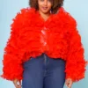 Plus Size Organza Tiered Ruffle Long Sleeve Jacket