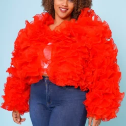Plus Size Organza Tiered Ruffle Long Sleeve Jacket -Radiant Drape Sales 2021170 003 3