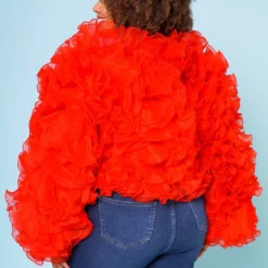 Plus Size Organza Tiered Ruffle Long Sleeve Jacket -Radiant Drape Sales 2021170 003 5