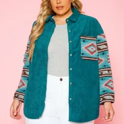 Plus Size Aztec Print Ribbed Jacket -Radiant Drape Sales 2021172 001 1