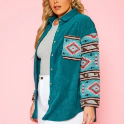 Plus Size Aztec Print Ribbed Jacket -Radiant Drape Sales 2021172 001 3