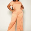 Plus Size Casual T Shirt & Flare Pants Set