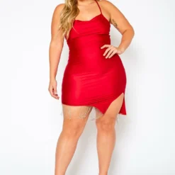 Plus Size Tassel Hem Bodycon Mini Dress