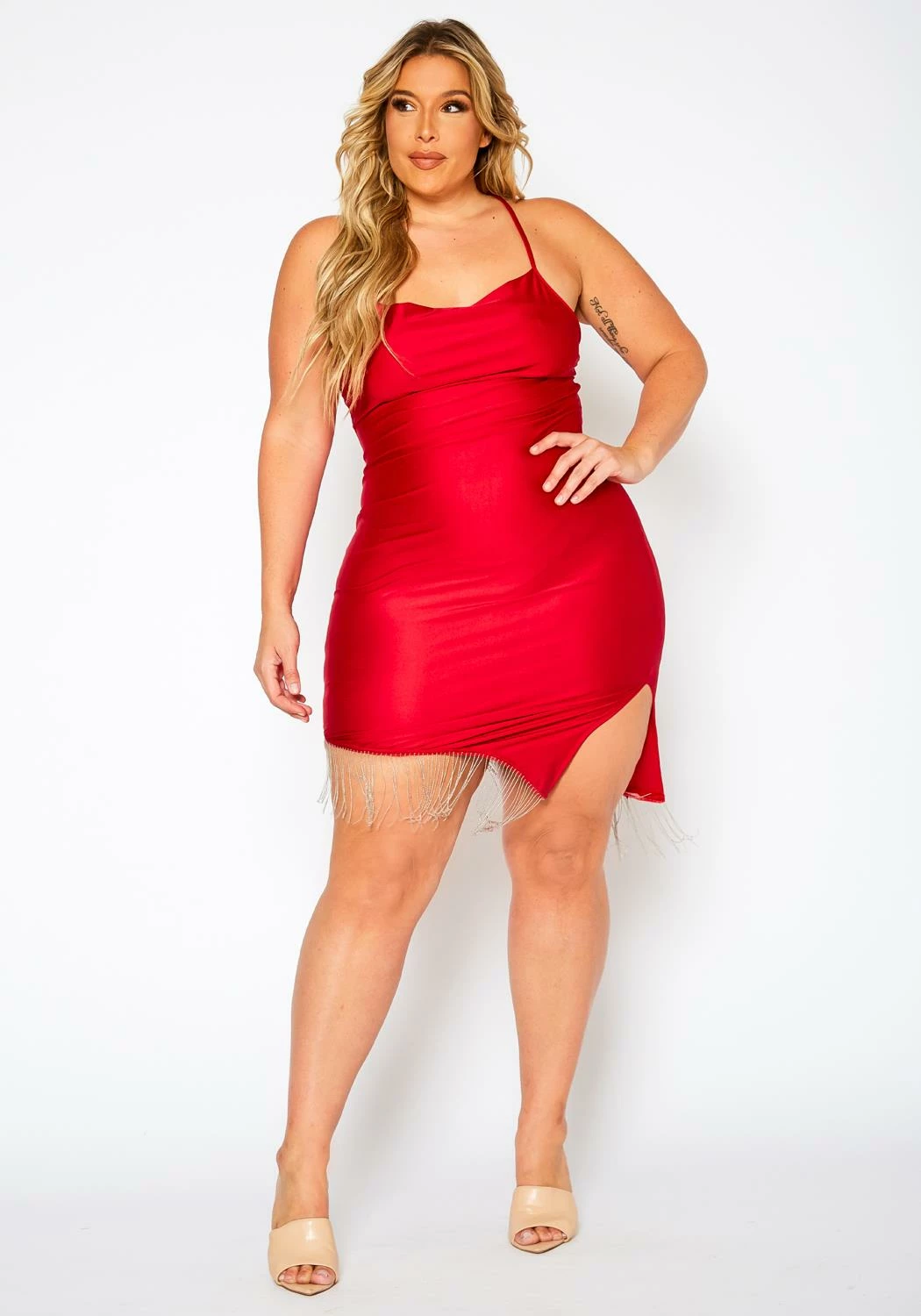 Plus Size Tassel Hem Bodycon Mini Dress 1 Plus Size Tassel Hem Bodycon Mini Dress