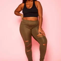 Plus Size High Waist Slit Hem Leggings