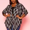 Plus Size Plaid Pattern Waterfall Drape Cardigan