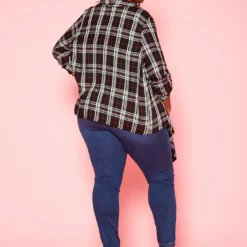 Plus Size Plaid Pattern Waterfall Drape Cardigan -Radiant Drape Sales 2021192 001 3