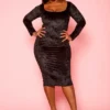 Plus Size Velvet Bodycon Midi Dress