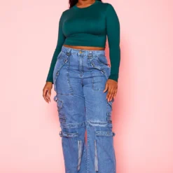 Plus Size High Waist Cargo Denim Jeans -Radiant Drape Sales 2021244 002 0