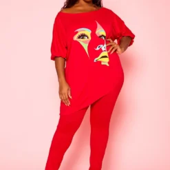 Plus Size Graphic Print Two Piece Set