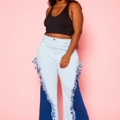 Plus Size Fringe Hem Color Block Flared Jeans -Radiant Drape Sales 2021265 001 2