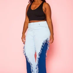 Plus Size Fringe Hem Color Block Flared Jeans -Radiant Drape Sales 2021265 001 3