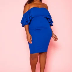 Plus Size Off Shoulder Ruffle Sleeve Mini Dress