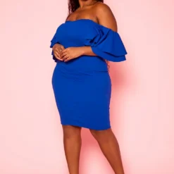 Plus Size Off Shoulder Ruffle Sleeve Mini Dress -Radiant Drape Sales 2021271 002 2